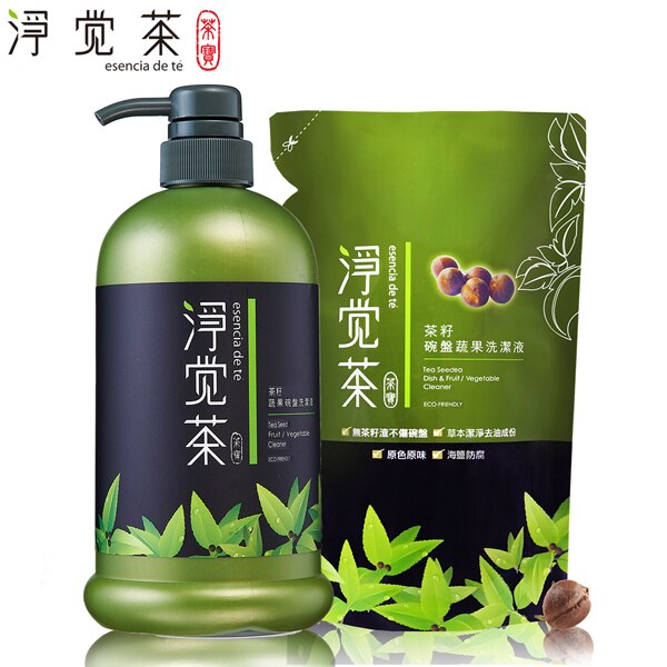 茶寶淨覺茶 茶籽蔬果碗盤洗潔液2件超值組(瓶+包)