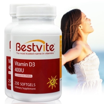 BESTVITE 【美國Bestvite】必賜力維生素D3 (維他命D3) 400 IU膠囊2瓶組 (250顆*2瓶)