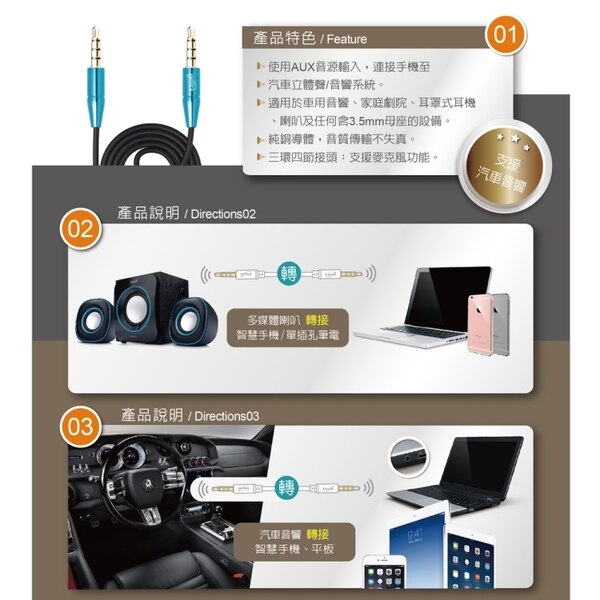 E-books X23鋁製AUX音源傳輸線公對公3.5mm-50cm