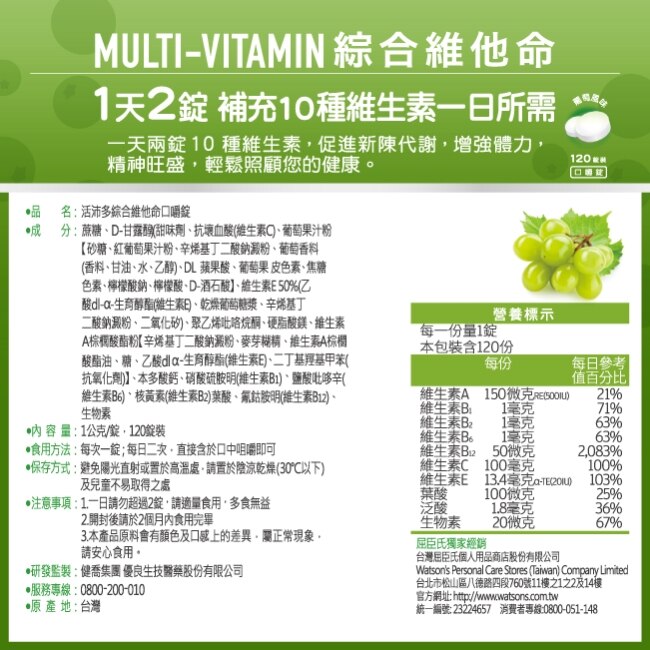 活沛多 綜合維他命咀嚼錠120錠