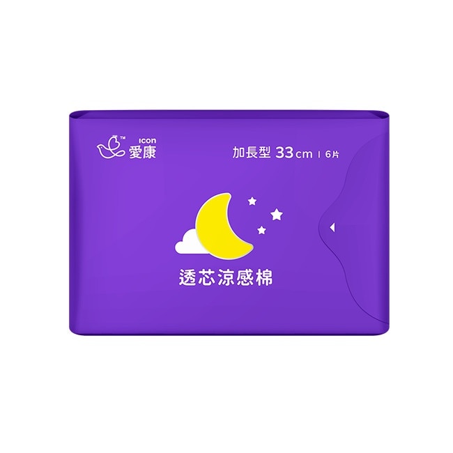 愛康透芯涼感棉 夜用加長型33cm 6片