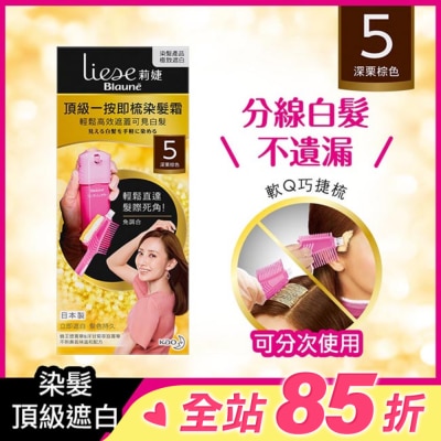 莉婕Liese 莉婕頂級一按即梳染髮霜 5深栗棕色40g+40g