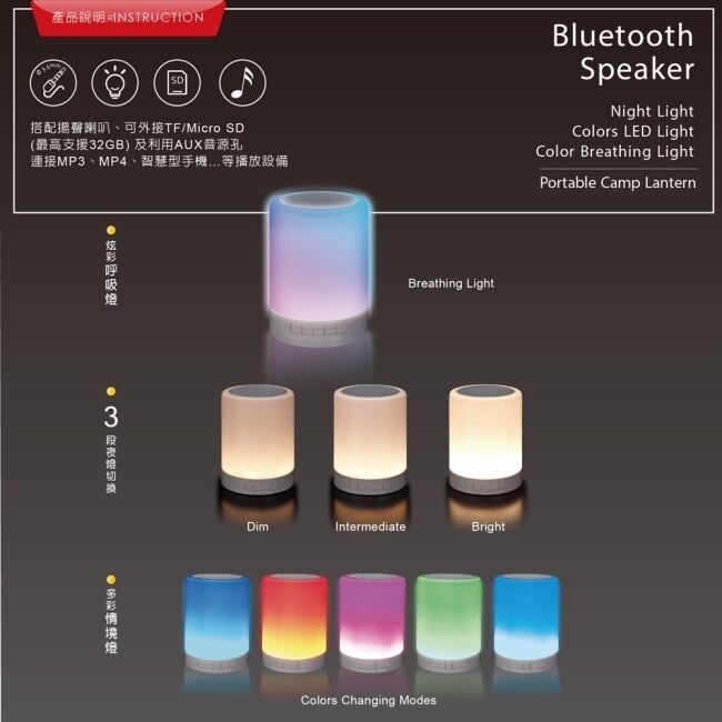 E-books D14 藍牙LED觸控式夜燈喇叭-白