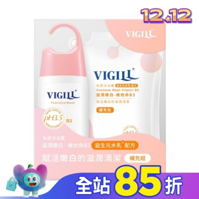婦潔VIGILL 婦潔私密守護補充組-(滋潤嫩白220ml*1+滋潤嫩白補充包180ml*1)