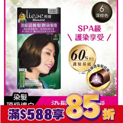 莉婕Liese 莉婕頂級涵養髮膜染髮霜 6深棕色 (40G+40ML)