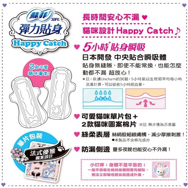 蘇菲彈力貼身Happy Catch 夜用29cm 7片