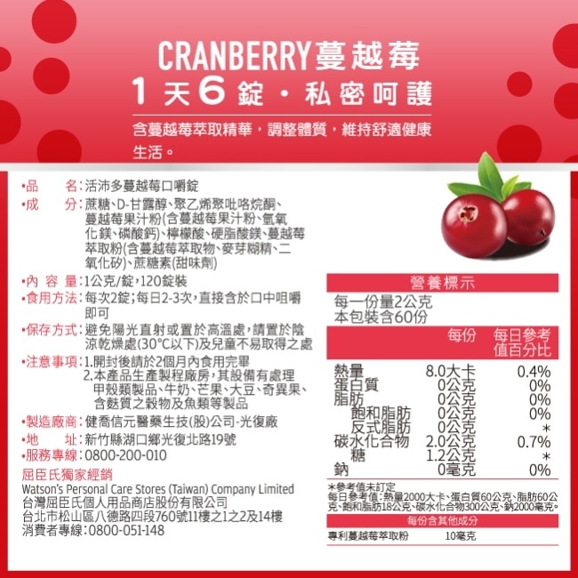 活沛多 蔓越莓咀嚼錠(AW_2019)
