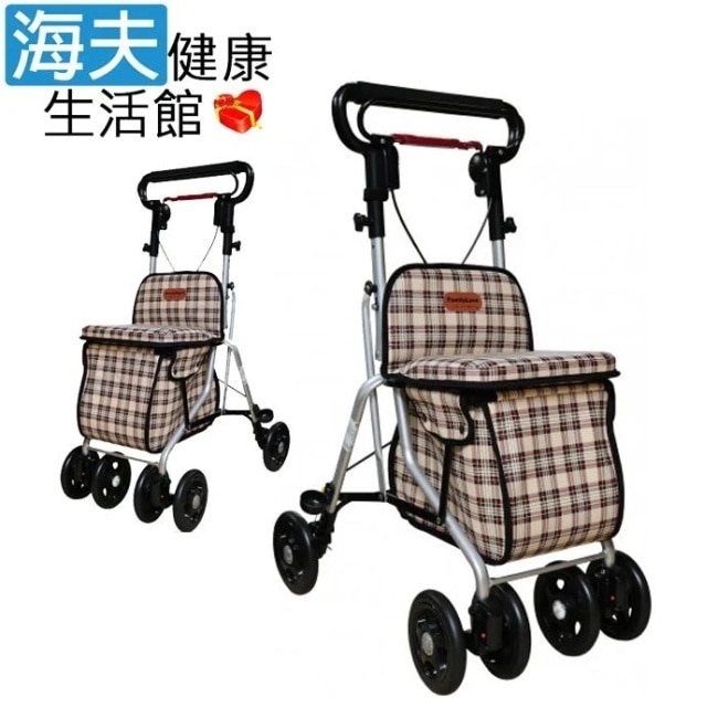 【海夫】輕巧購物助行車_黃格紋