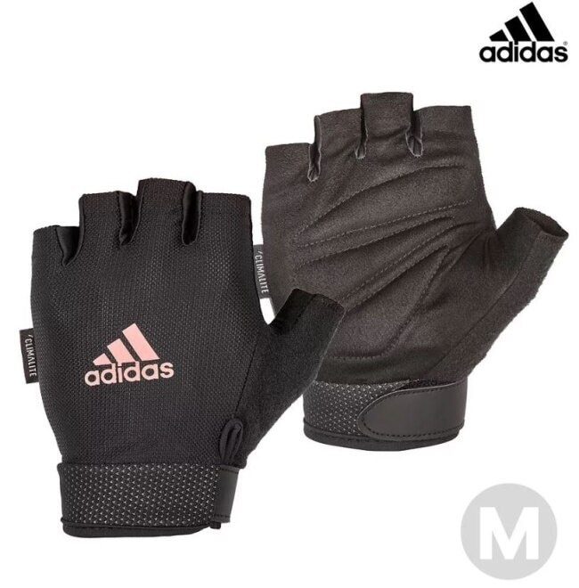 Adidas 可調式透氣短指訓練手套(粉)-M