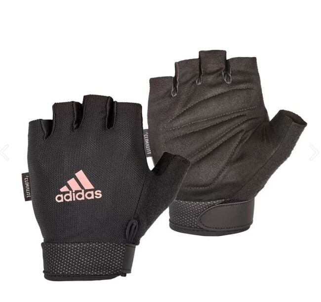 Adidas 可調式透氣短指訓練手套(粉)-S