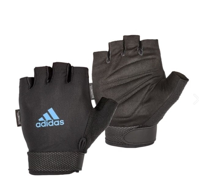 Adidas 可調式透氣短指訓練手套(藍)-M