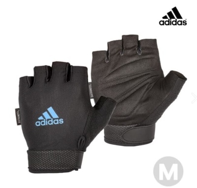 Adidas運動配件 Adidas 可調式透氣短指訓練手套(藍)-M
