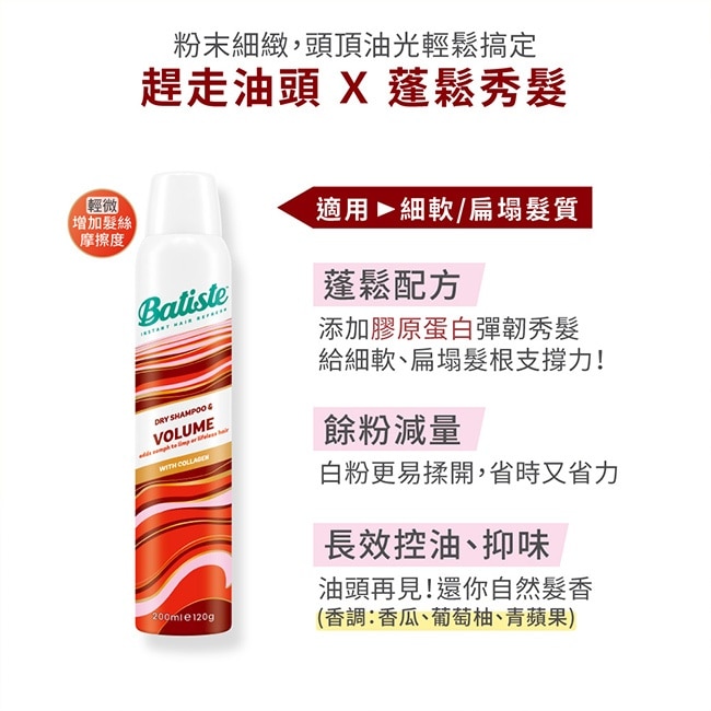 英國Batiste芭緹絲乾洗髮 豐盈蓬鬆200ml(新舊包裝隨機出貨) image