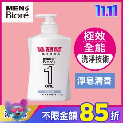 MEN'S Biore 花王男性 MENS Biore ONE 髮顏體全效潔淨露-淨皂清香 480ml