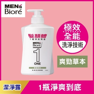 MEN'S Biore 花王男性 MENS Biore ONE 髮顏體全效潔淨露-爽勁草本 480ml