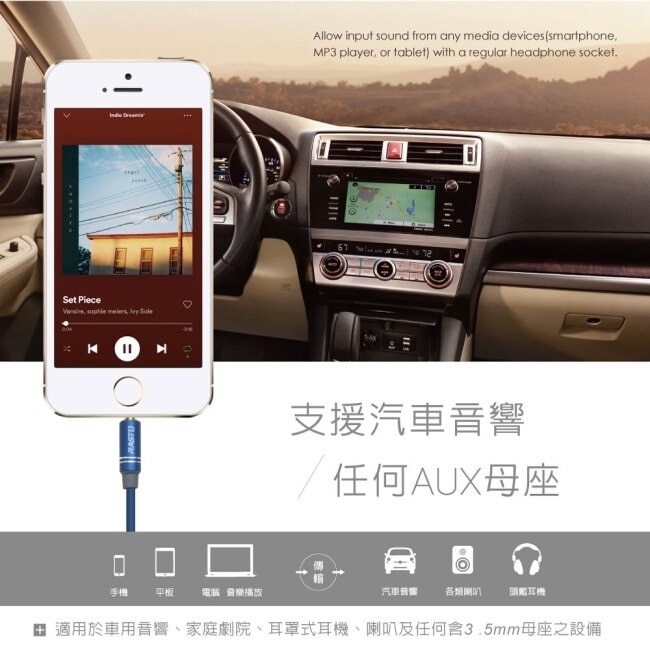 RASTO RX8 鋁合金AUX音源線公對公3.5mm-1M