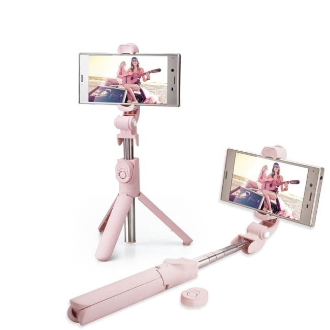 E-books N70 藍牙分離式遙控三腳架旅行自拍組-粉