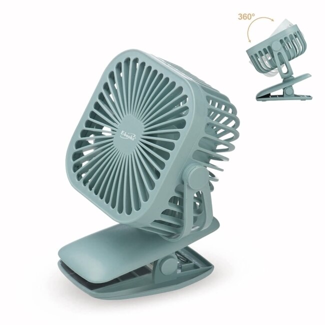 E-books K27 夾式360度任意轉充電風扇-綠