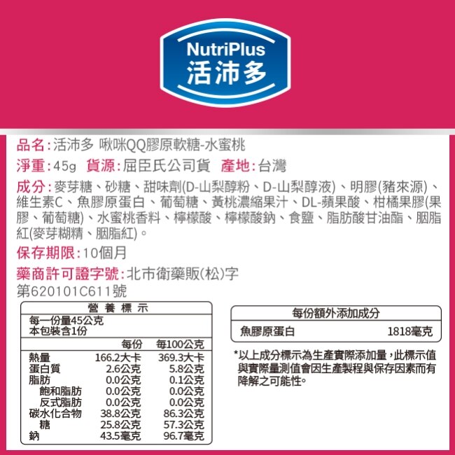 活沛多 啾咪QQ膠原軟糖-水蜜桃