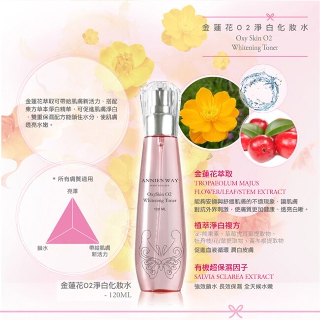 Annies Way 安妮絲薇 金蓮花O2淨白化妝水 120ml