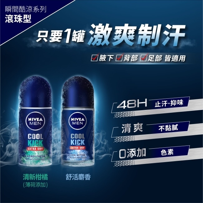 妮維雅男士 止汗爽身乳液瞬間酷涼系列-麝香50ml