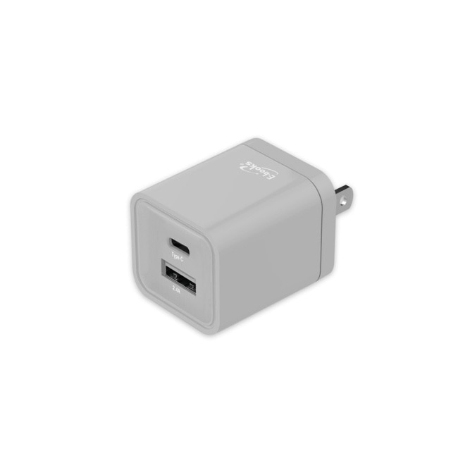 E-books B59 智能 12W Type C+USB 雙孔快速充電器-灰