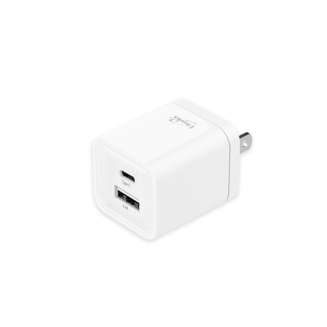 E-books B59 智能 12W Type C+USB 雙孔快速充電器-白