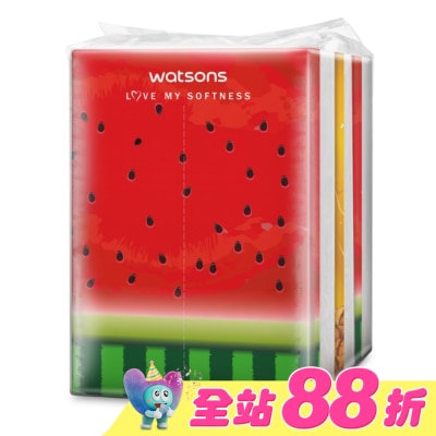 Watsons 屈臣氏 - 屈臣氏旅行包面紙100抽3包(鳳梨西瓜)