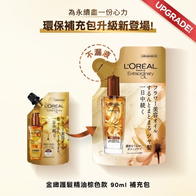 巴黎萊雅金緻護髮精油棕色款補充包90ml