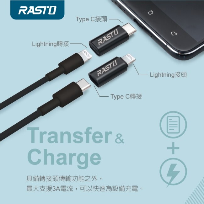 RASTO RX31 Lightning Type C雙向互轉鋁製轉接頭雙入組