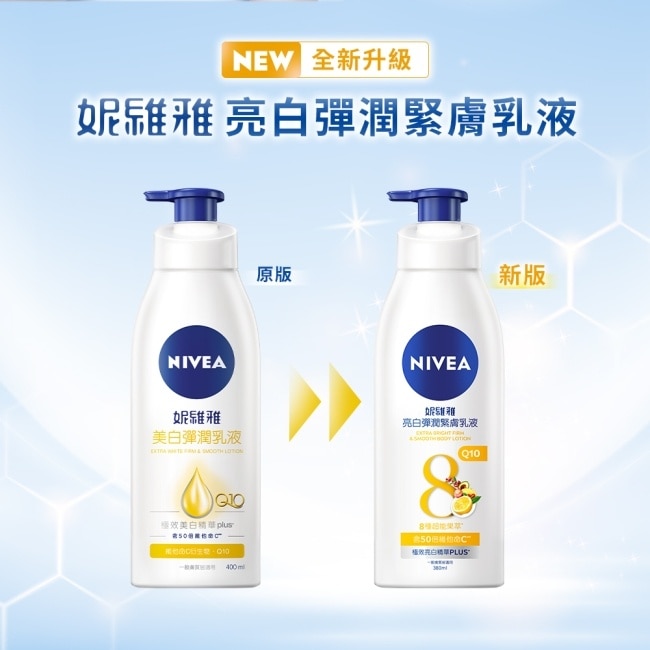 NIVEA 妮維雅水潤Q10身體乳液組(密集修護潤膚身體乳液+美白彈潤乳液)