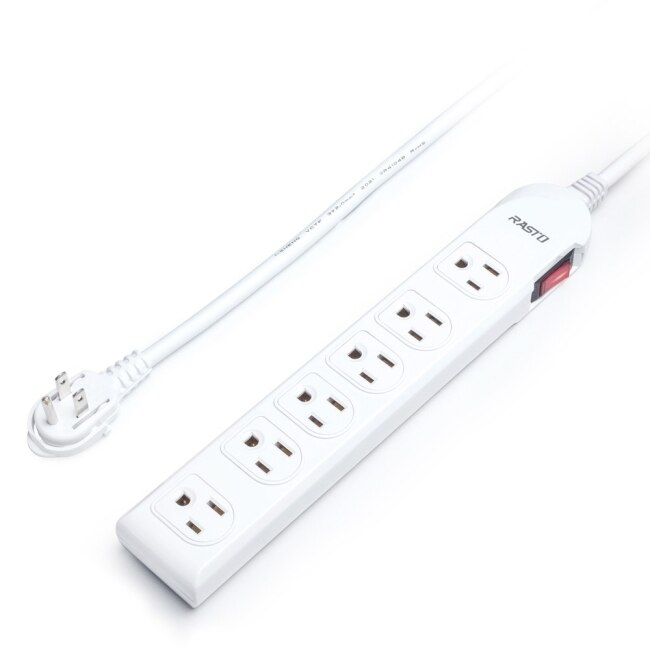 RASTO FE3 一開六插三孔延長線 1.8M-白