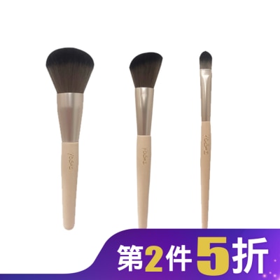 YOSHI YOSHI 時尚奶茶色刷具組-蜜粉刷+斜角腮紅刷+中眼影刷