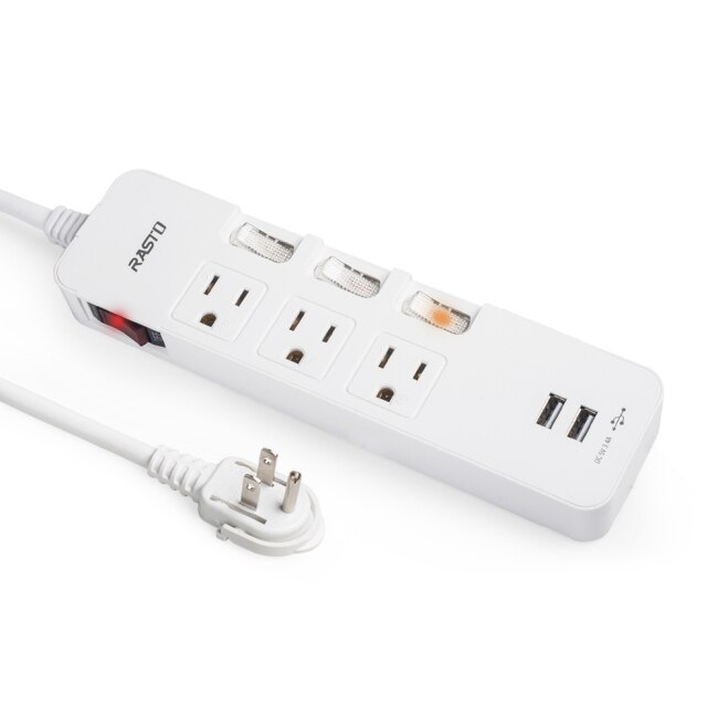 RASTO FE8 四開三插三孔二埠USB延長線 1.8M-白