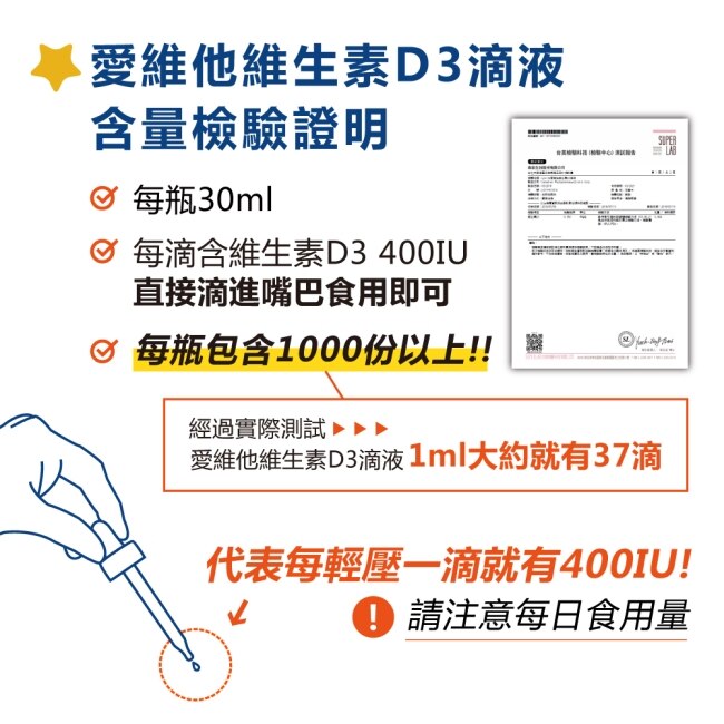 Lovita愛維他 素食維他命D3滴液400IUx1000份