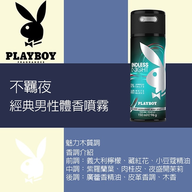PLAYBOY 不羈夜經典男性體香噴霧 150ml