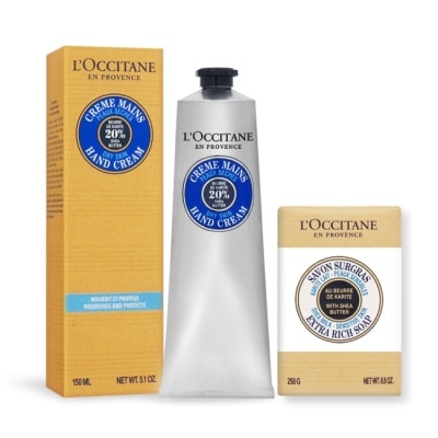 L OCCITANE L’OCCITANE 歐舒丹 乳油木清潔保養組-乳油木護手霜150ml+乳油木牛奶皂250g-國際航空版