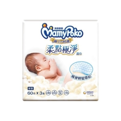 滿意寶寶 滿意寶寶極上呵護柔點極淨濕巾厚型補充包 60片 3包