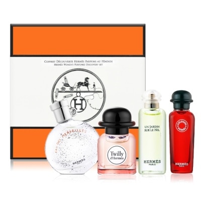 HERMES - 愛馬仕 小香禮盒四入組[絲巾+尼羅河+橘彩星光+緋紅火參]7.5mlX4-國際航空版