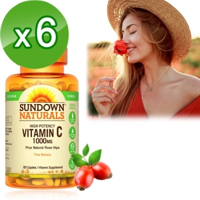Sundown 日落恩賜 Sundown日落恩賜 緩釋型C 1000MG Plus玫瑰果錠(60錠x6瓶)組