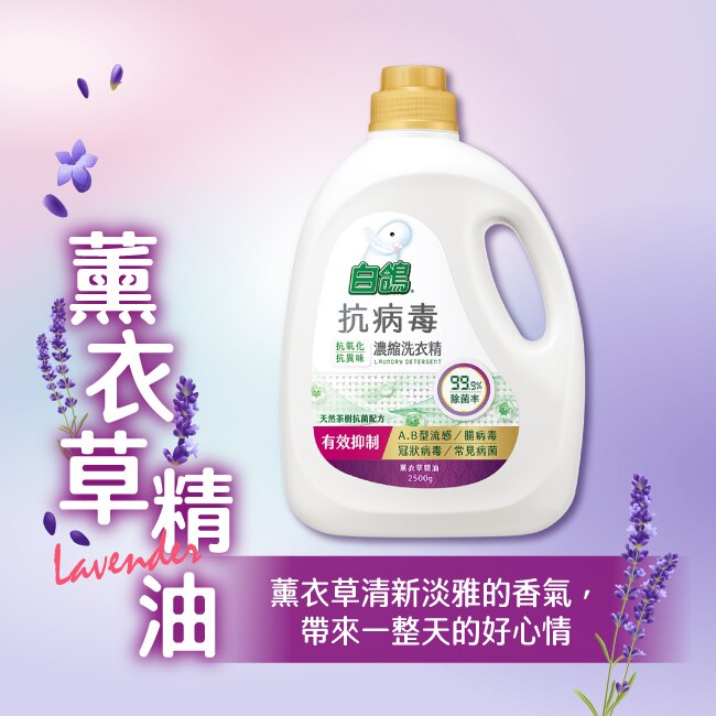 白鴿抗病毒濃縮洗衣精薰衣草精油2500g