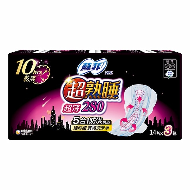 蘇菲超熟睡超薄細緻棉柔28cm 14片3包