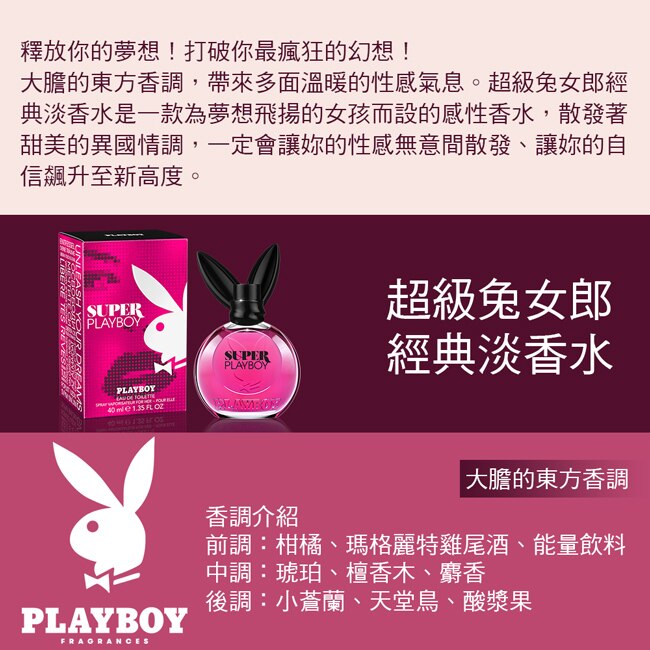 PLAYBOY 超級兔女郎經典淡香水 40ml