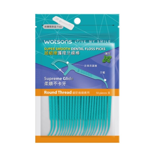 屈臣氏超細滑薄荷護理牙線棒50支(附隨身盒)