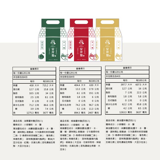 【金拌麵】手工麵3入大組合(油蔥/椒麻/麻油) 金門伴手禮