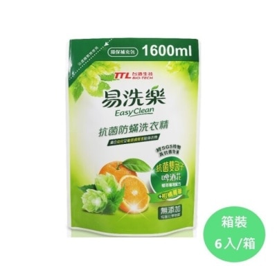 TTL 易洗樂抗菌防螨洗衣精補充包(1600ml)X6-箱購