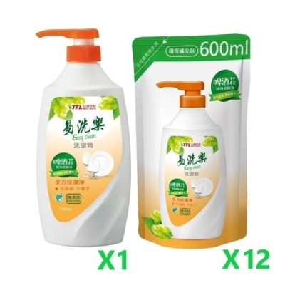 TTL 易洗樂洗潔精(720ml)+易洗樂洗潔精補充包(600ml)X12-箱購