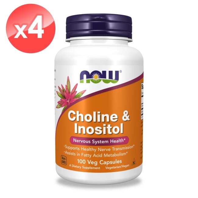 【NOW】膽鹼+肌醇膠囊4瓶組(100顆x4瓶)