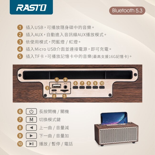 RASTO RD10 復刻木質美聲藍牙喇叭