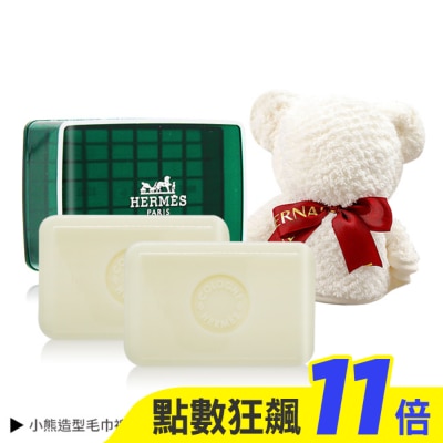 HERMES HERMES 愛馬仕 橘綠之泉香皂(50gX2)+小熊毛巾禮袋-國際航空版